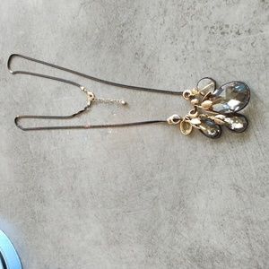 Mimmic Gold Black Metal with Glass Teardrops Pendant Long Necklace